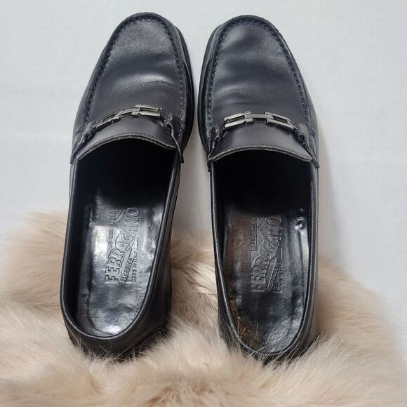 Salvatore Ferragamo Buckle Black Leather Loafer Shoes Size 9D